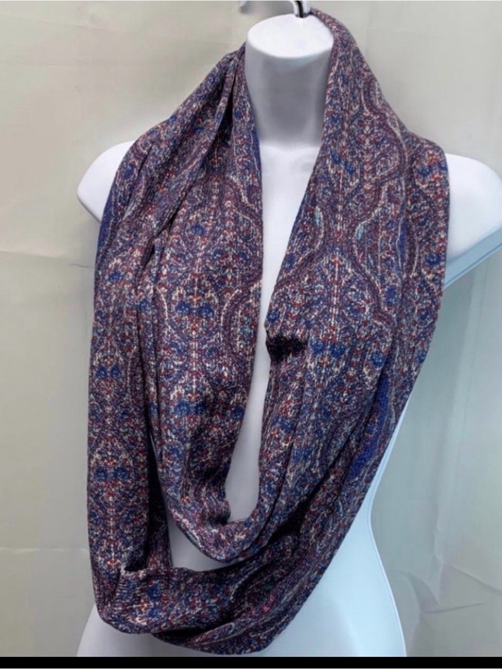 Multicolor Paisley Infinity Scarf in Blue and Brown Tones